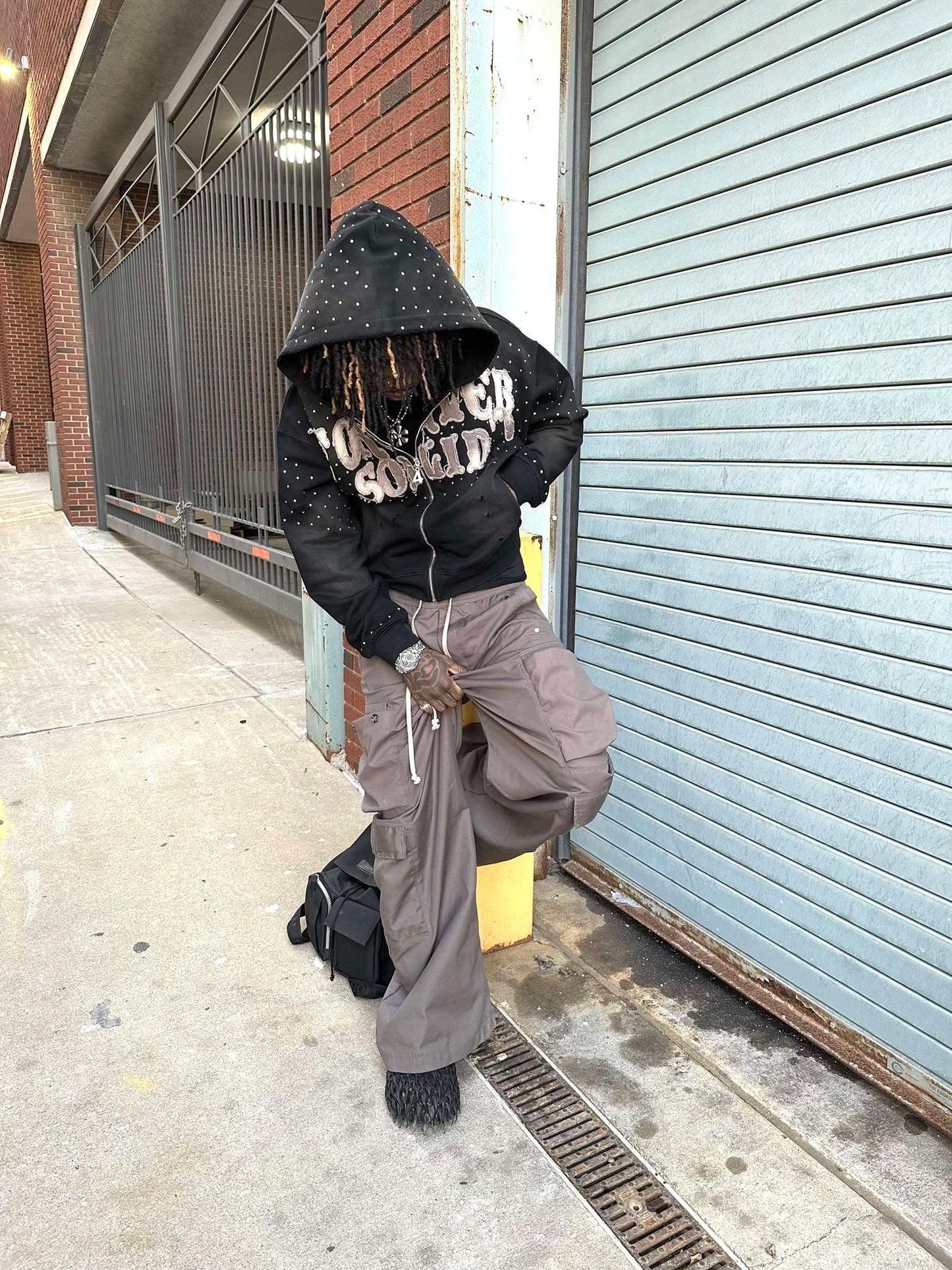 RHINE STONE ACID WASH ZIPUP