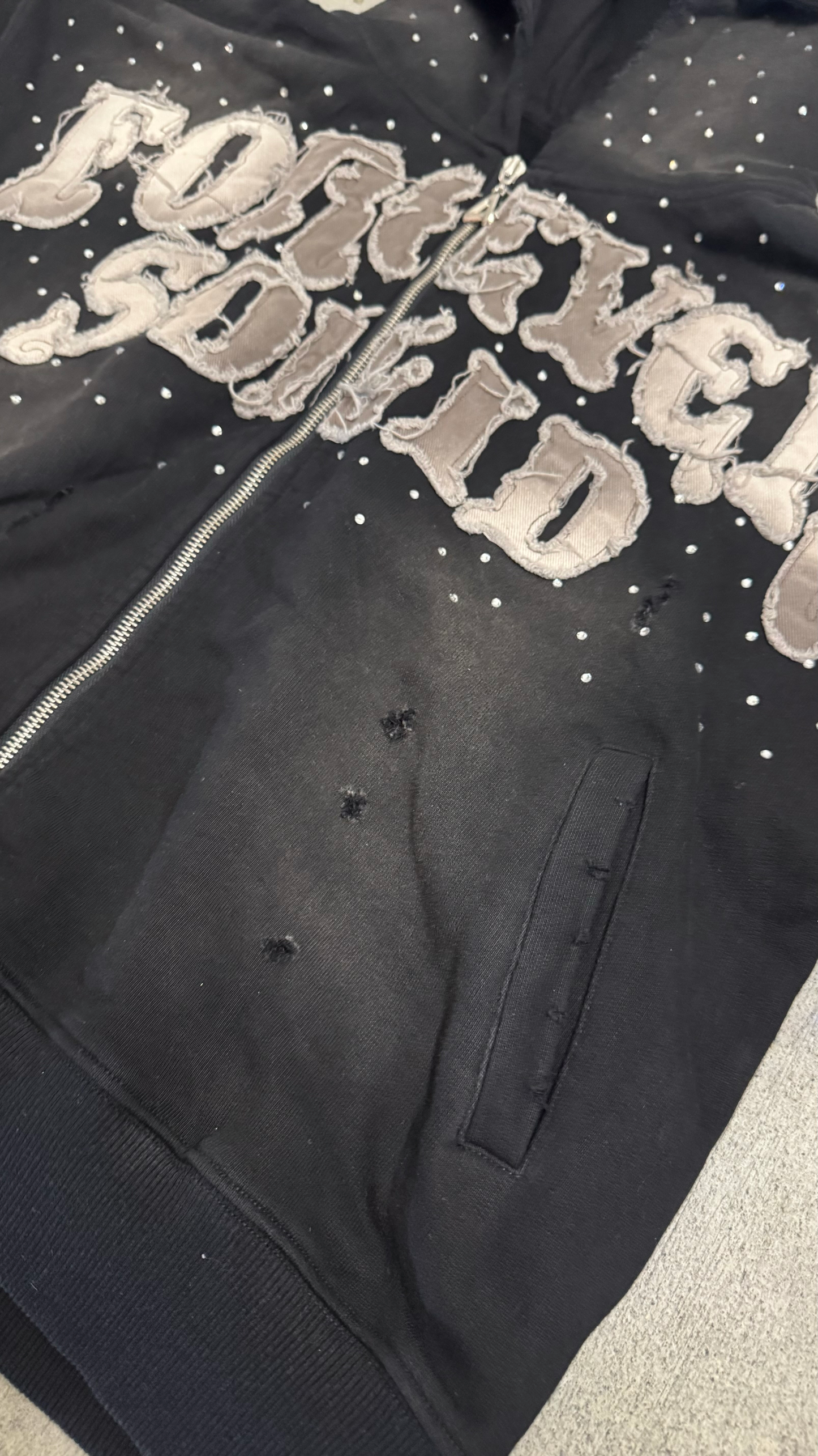 RHINE STONE ACID WASH ZIPUP